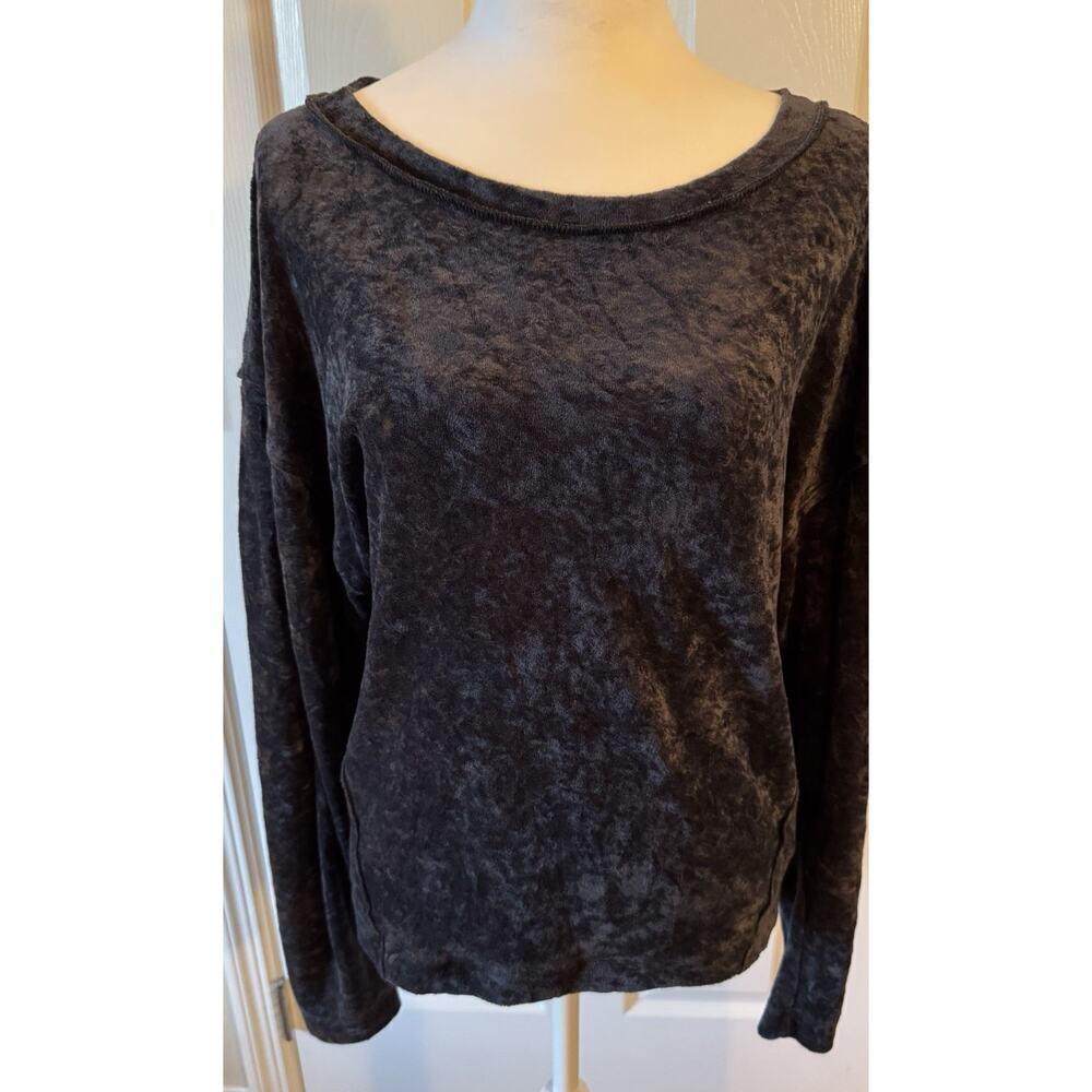 We the Free People Shirt Women Gray Oversized Velour Top Long-Sleeve Size S